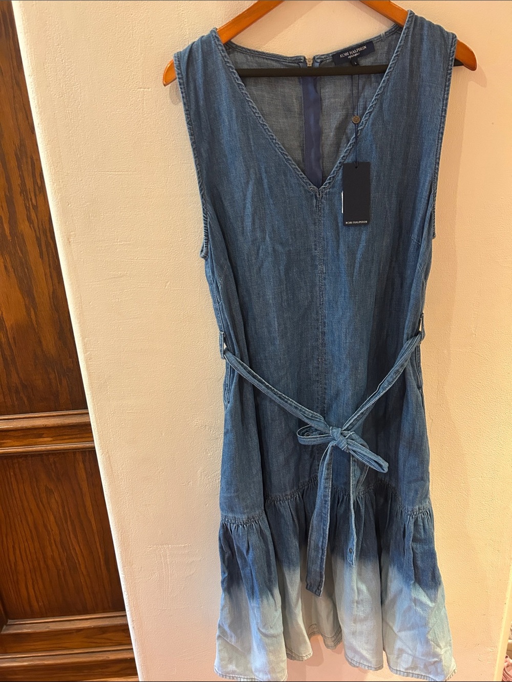 Kobi Halperin Blue Denim Tie-Waist Dip-Dye Dress